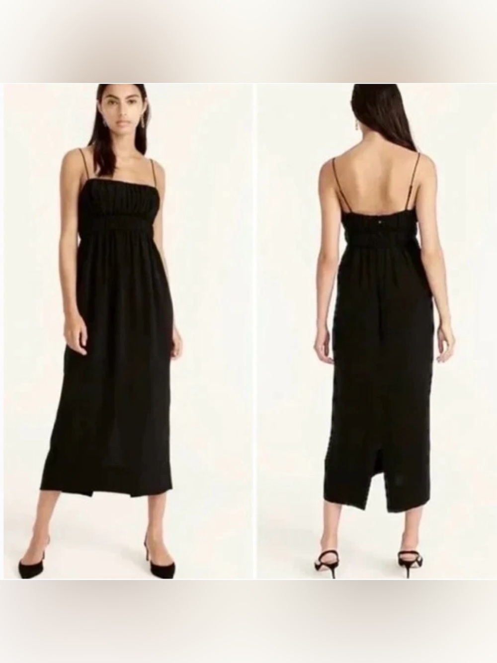 J Crew Womens Gathered Waist Silk Midi Dress Sz 8 Black Sleeveless Formal Party